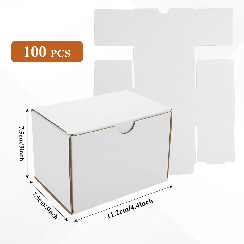 100 PCS Small Boxes for Shipping 4x3x3 Shipping Boxes for Business White Card...