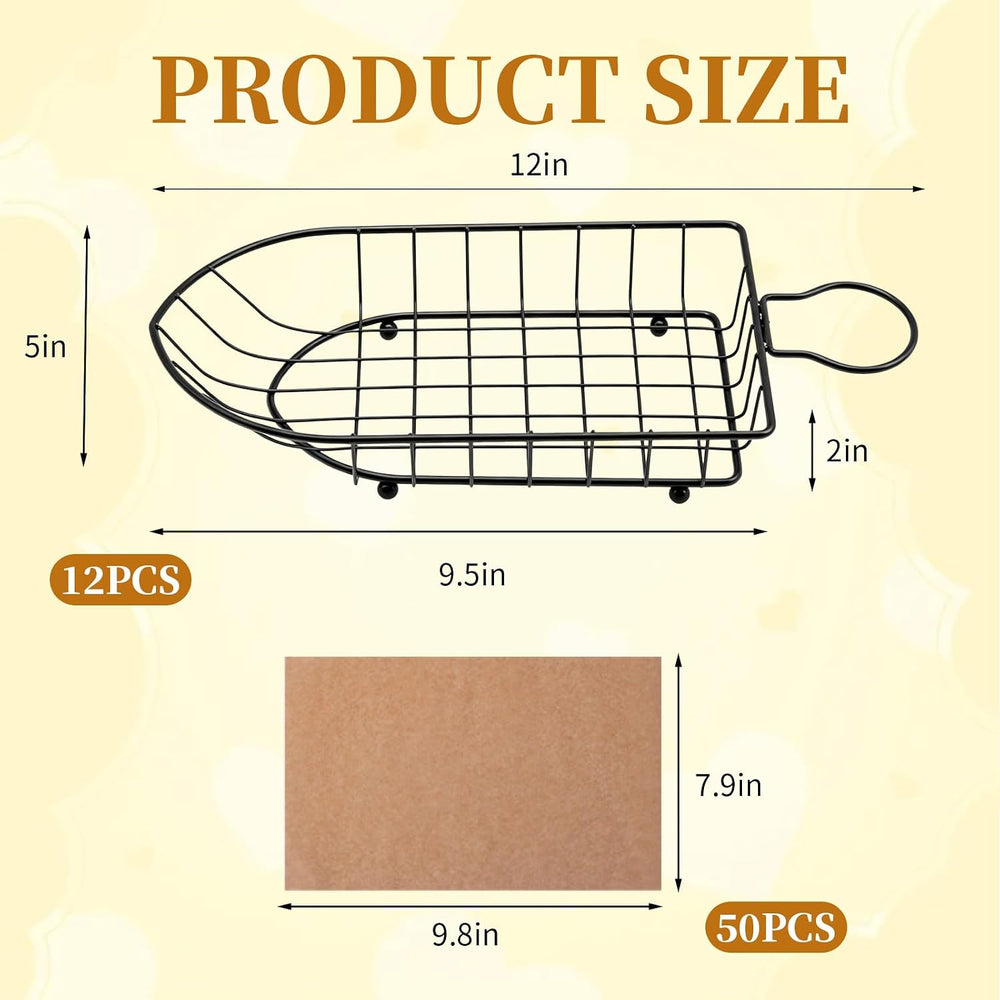 12pcs Wire Bread Basket, 9.5 * 5 * 2.2in-Metal Food Baskets with Handles, Reu...