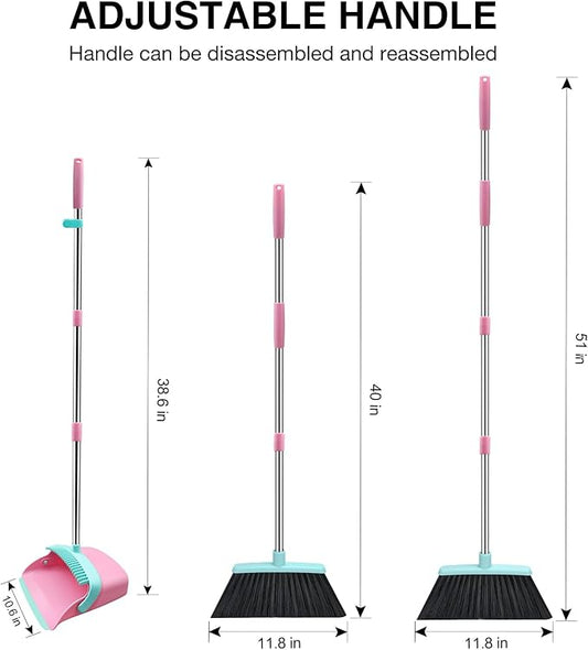 NACENA Broom and Dustpan Set, 52-in Long Adjustable Handle Broom Dustpan Combo - Image 2