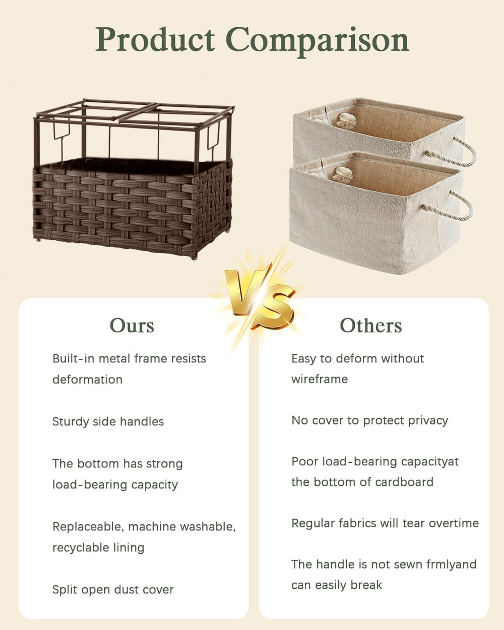 SETVSON Storage Basket with Lid, 2-Lid PE Rattan Storage Bin, Brown