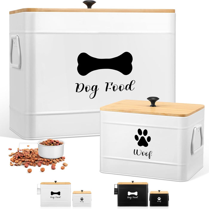 Newtay 2Pcs Extra Large Metal Dog Food Containers Airtight 12&3.5 Lb, White