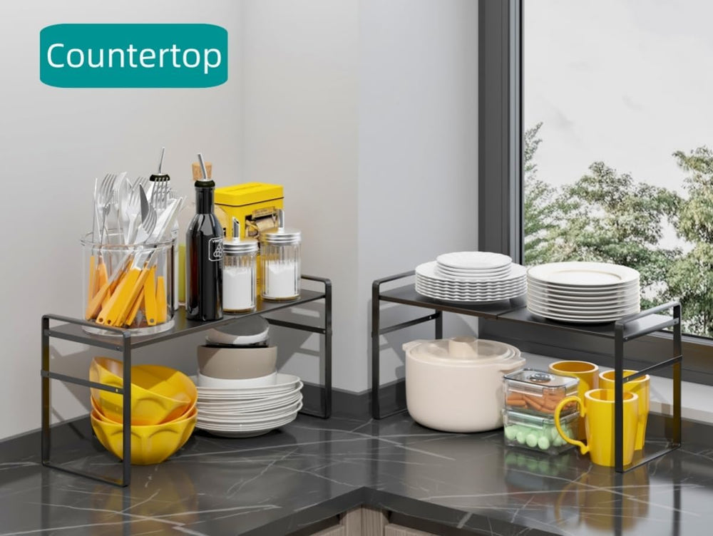 Expandable Cabinet Shelf Organizer Riser for Kitchen Pantry Cupboard Under Si...