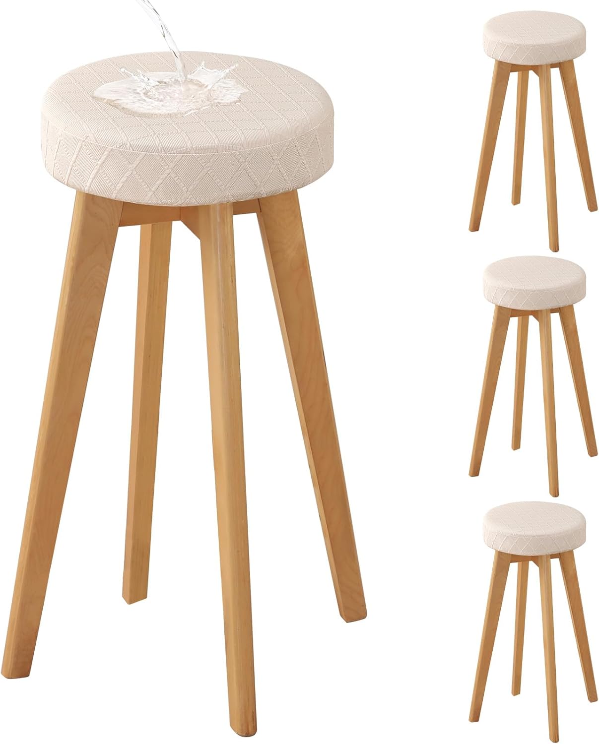 YISUN Stool Covers Round - 4 Pack Waterproof Stretch Seat Slipcover 16-18 Inch Counter Bar Stools, Washable Seat Cushion Slipcover Protector for Kitchen Island Home Bar - Beige