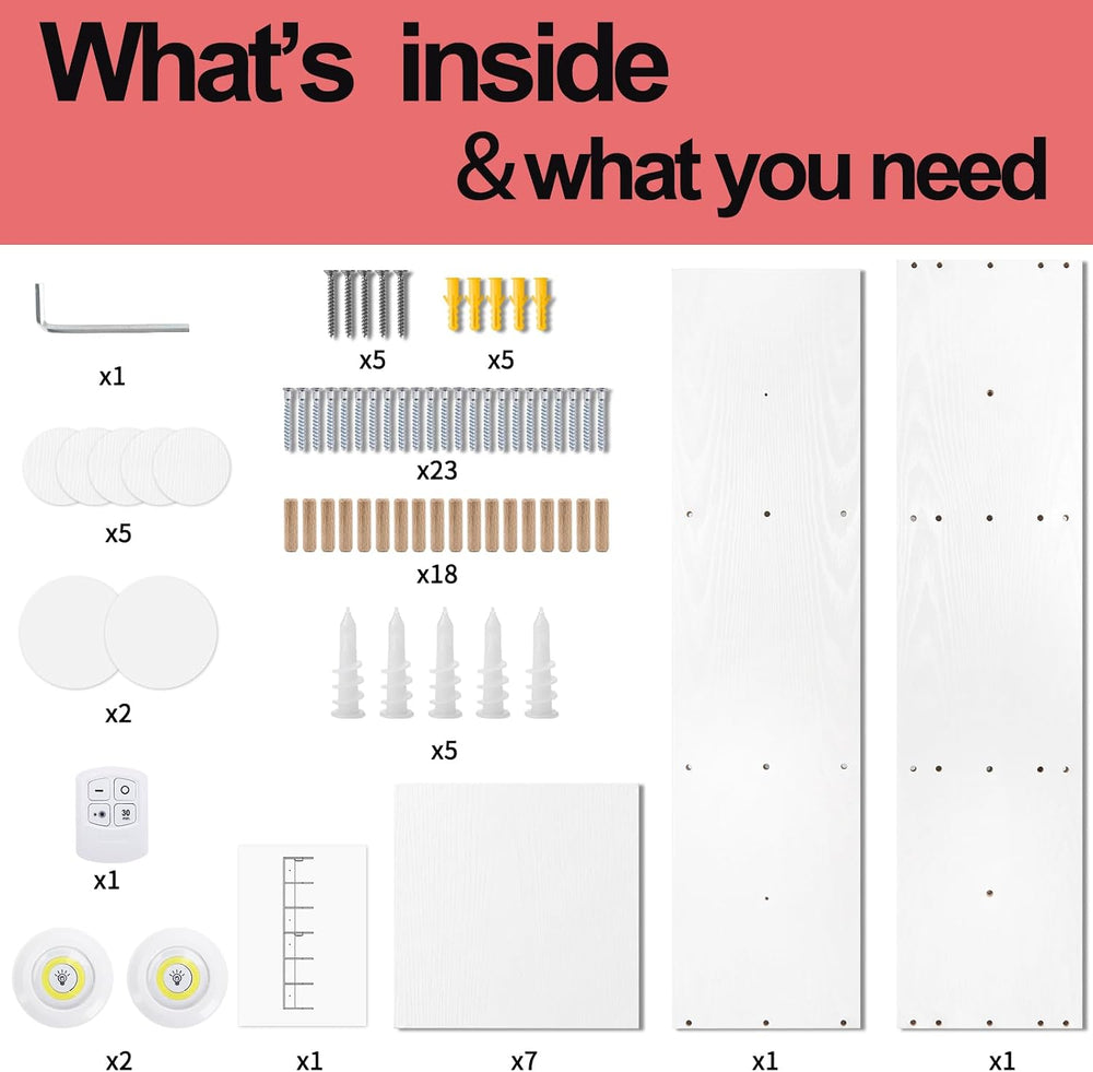 Fixwal 7 Tier Wall Shelf with LED Lights Lack Shelf for Room Decor (White)