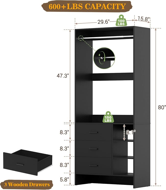 Aheaplus 2.5FT Closet System - Image 7