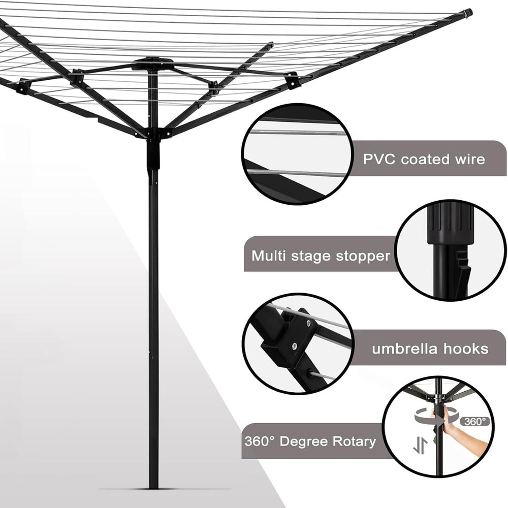 Umbrella Clothesline Outdoor, Rotary Retractable Clothes Line Outdoors Adjust...