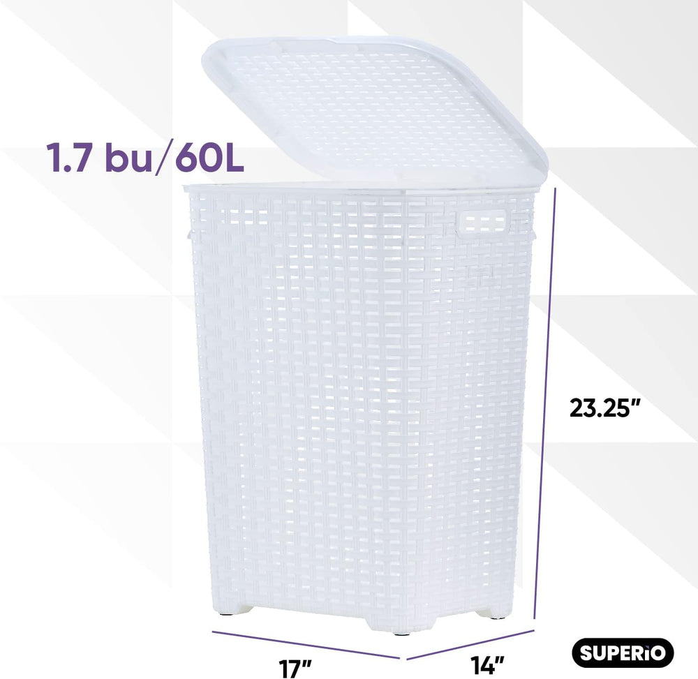Plastic Laundry Hamper with Lid Laundry Hamper Basket, White 2 Pack Tall Clot...
