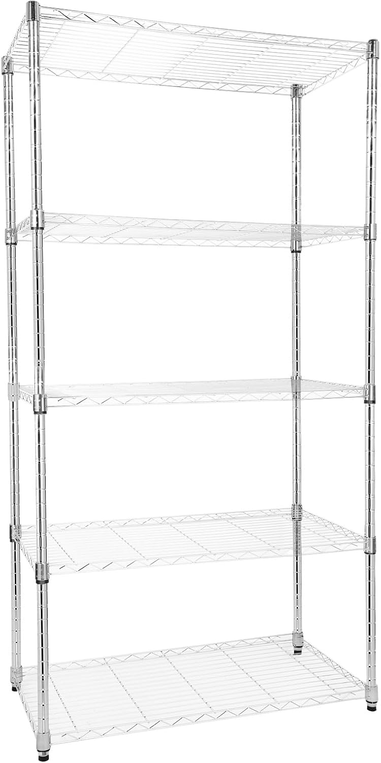 Whitmor 5 Tier Storage Shelves, Heavy Duty with Wheels, Adjustable Steel Orga...