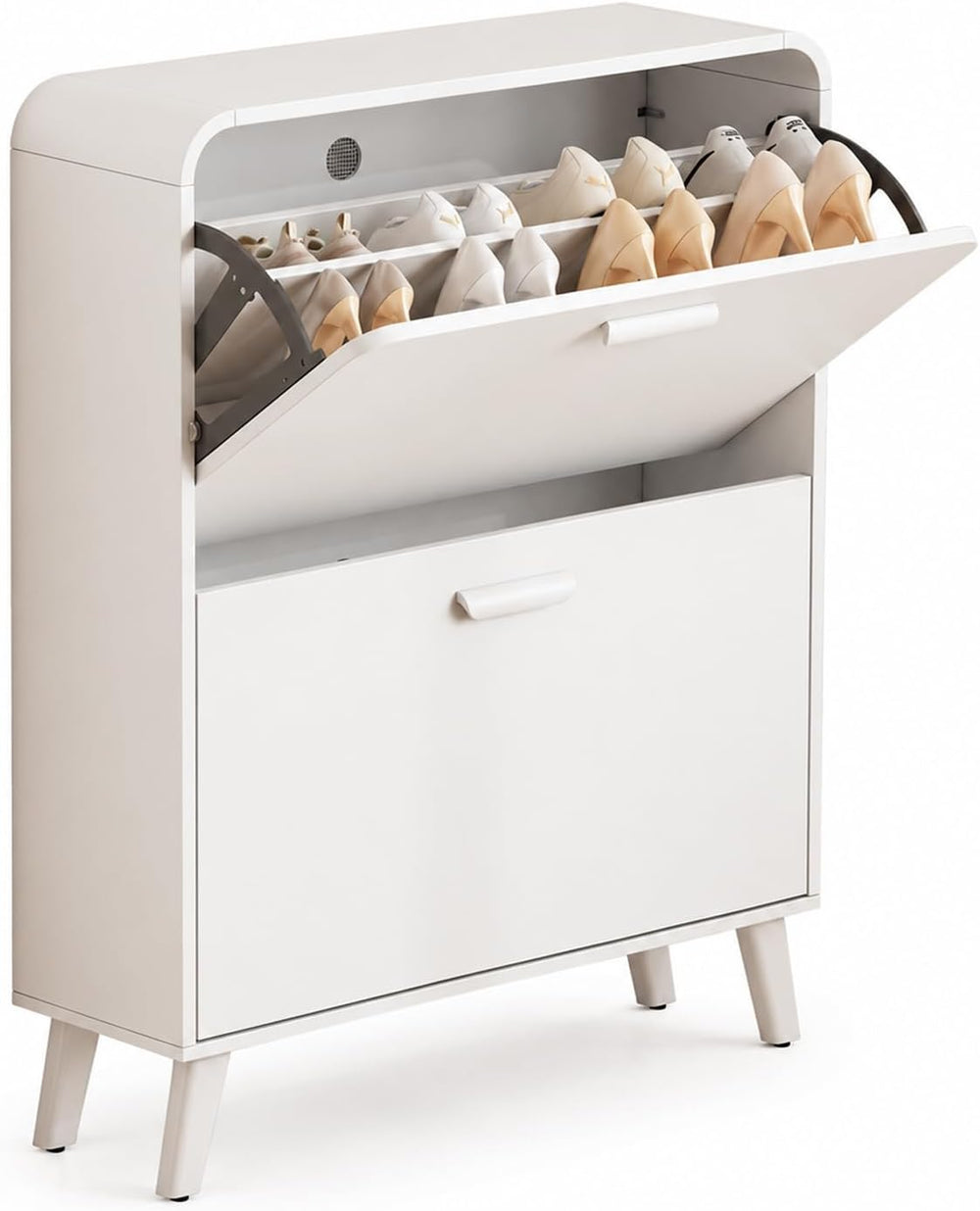 2 Tier Slim Shoe Cabinet with Flip Drawers, Entryway Shoe Storage