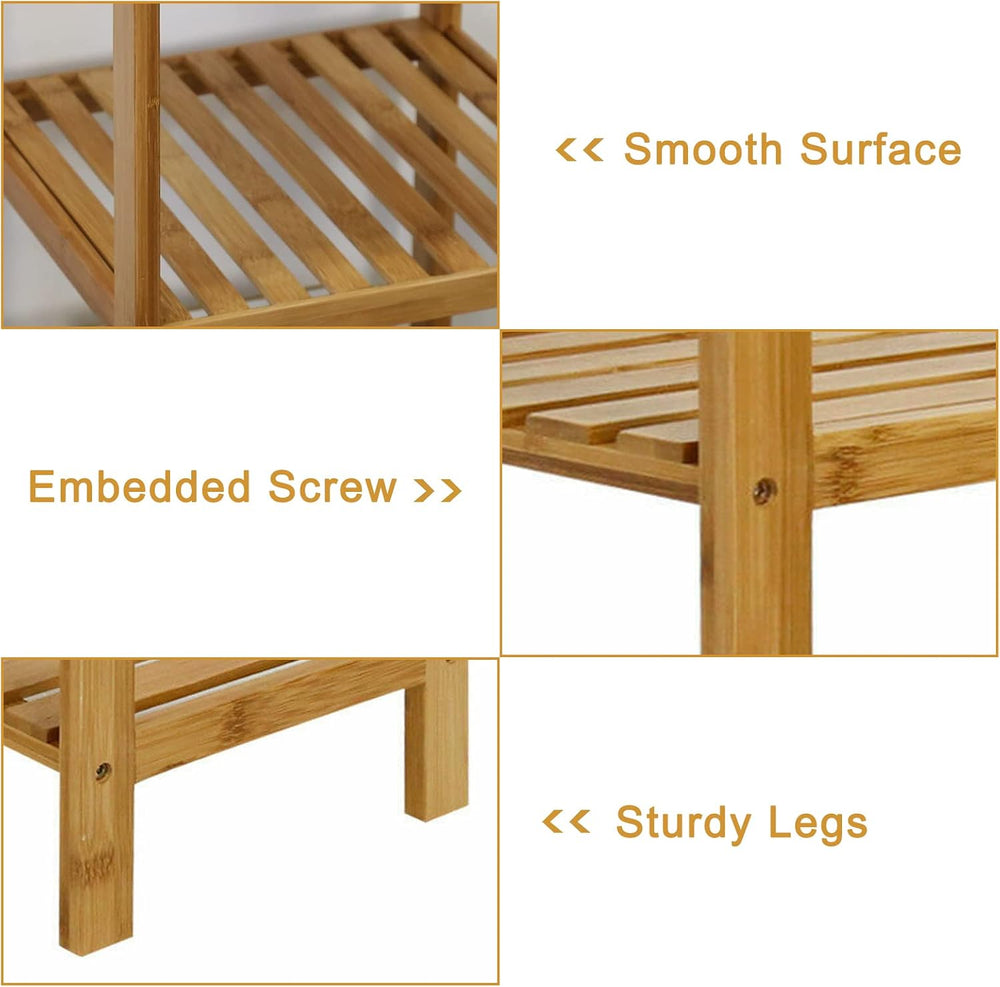 Standing Shelf 4-Tier Kitchen Bamboo Storage Rack Multifunctional Square Stan...