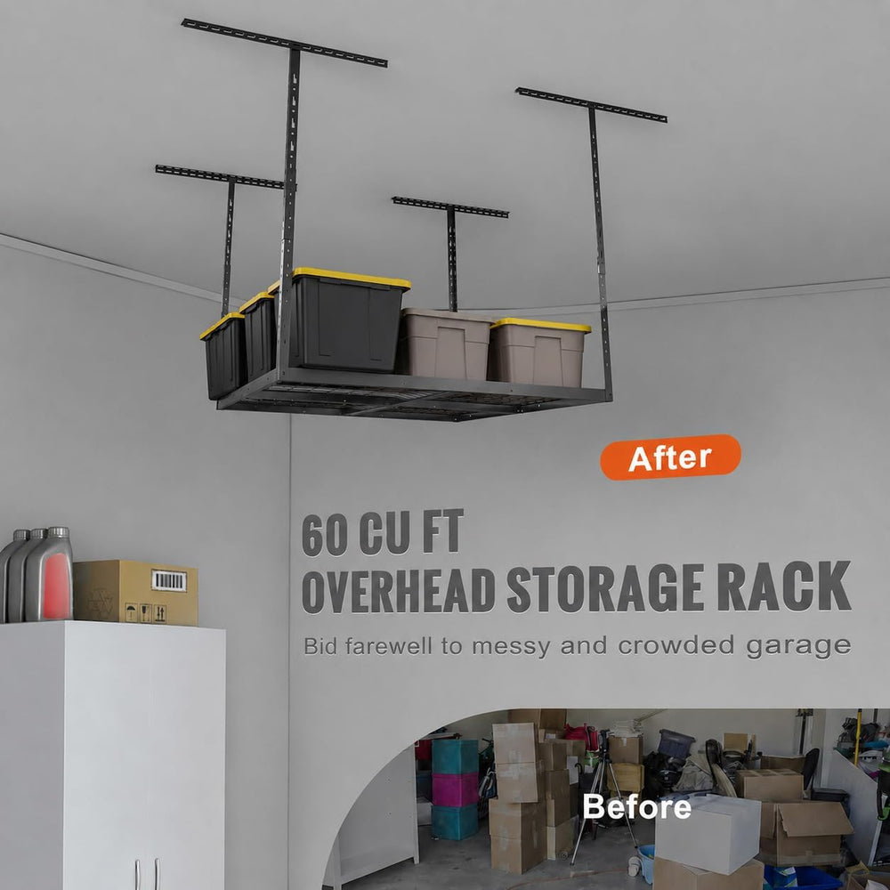 Wallavant 4x4 FT Overhead Garage Storage Rack - Heavy Duty Ceiling Mount Gara...