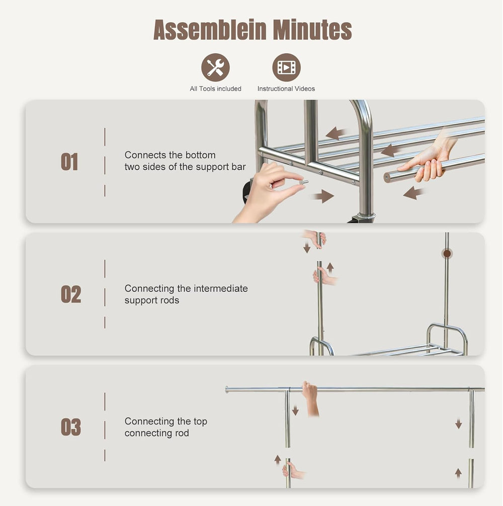 Heavy Duty Rolling Garment Rack with Wheels, 550LBS Clothing Rack
