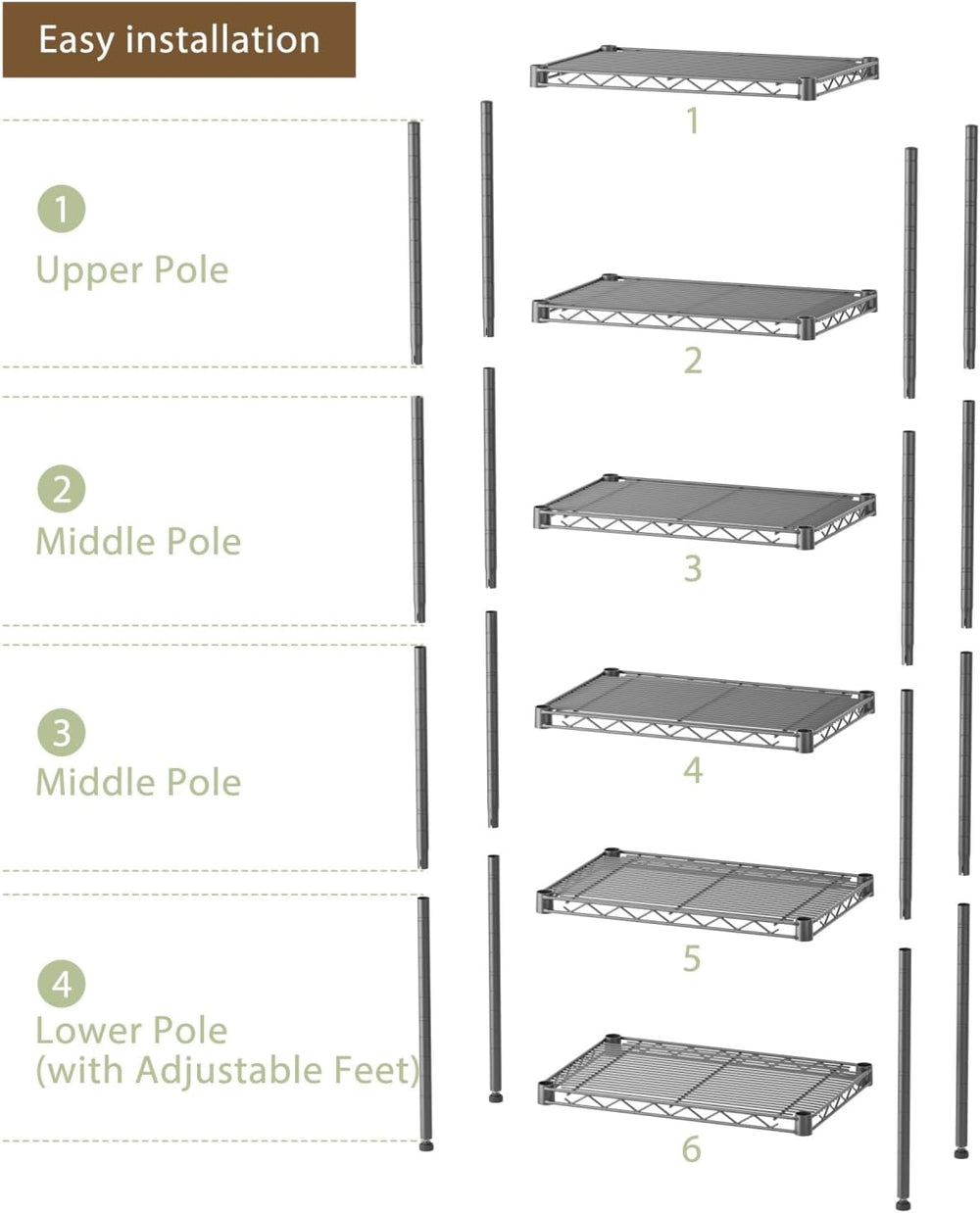 Golpart Small Shelves Storage Wire Metal Adjustable Shelf Unit with Wheels