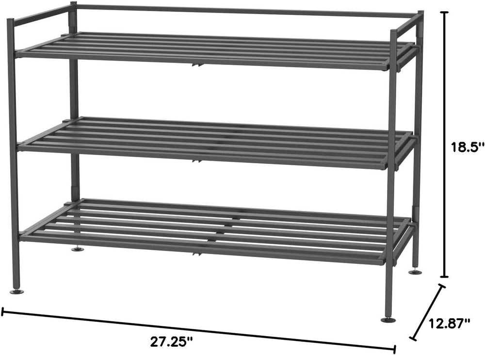 3-Tier Stackable 1" Slat Steel Frame Shoe Rack, 27.25"W x 12.75&quo...