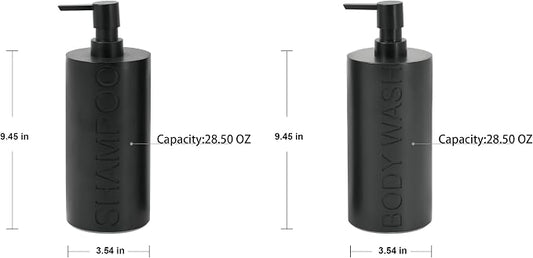 Matte Black Resin 2 Piece Shampoo and Body Wash Dispenser Set, Luxurious - Image 2
