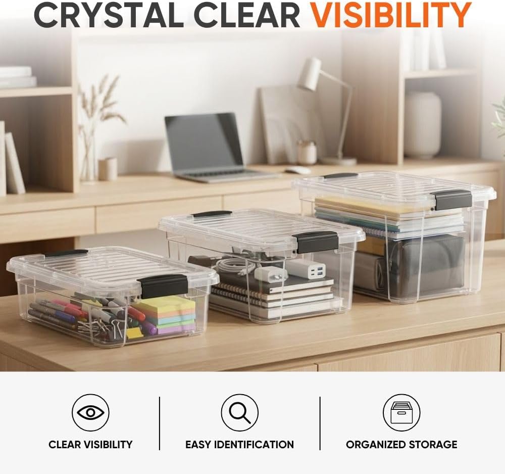 Superio 4.5 Quart Clear Plastic Storage Containers with Lids, Stackable Organ...