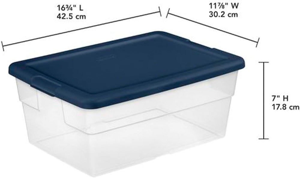 Sterilite 2 Pack Storage Boxes, Clear Plastic Stackable Bins with Lids, 16 Qu...