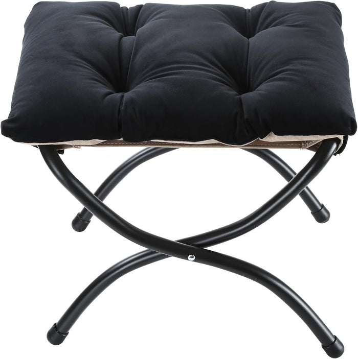 15" Upholstered Folding Foot Rest Stool with Foldable Metal Frame Black