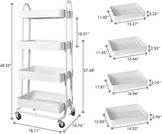 elabo 4-Tier Metal Mesh Utility Rolling Cart, Storage Organizer Trolley - Image 2