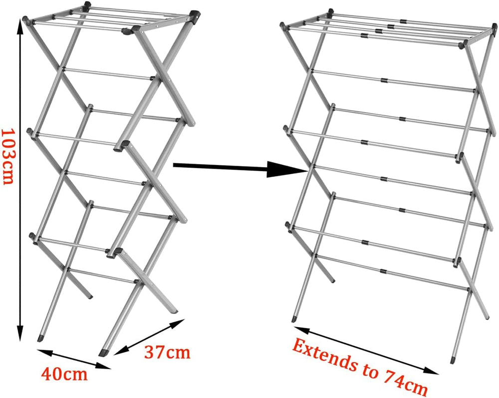Vivo Technologies 3 Tier Extendable Clothes Airer, Foldable Compact Clothes D...
