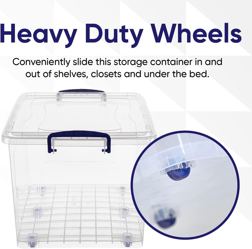 Superio 44 Qt Clear Plastic Storage Bin with Lid and Wheels, Non-Toxic, BPA F...