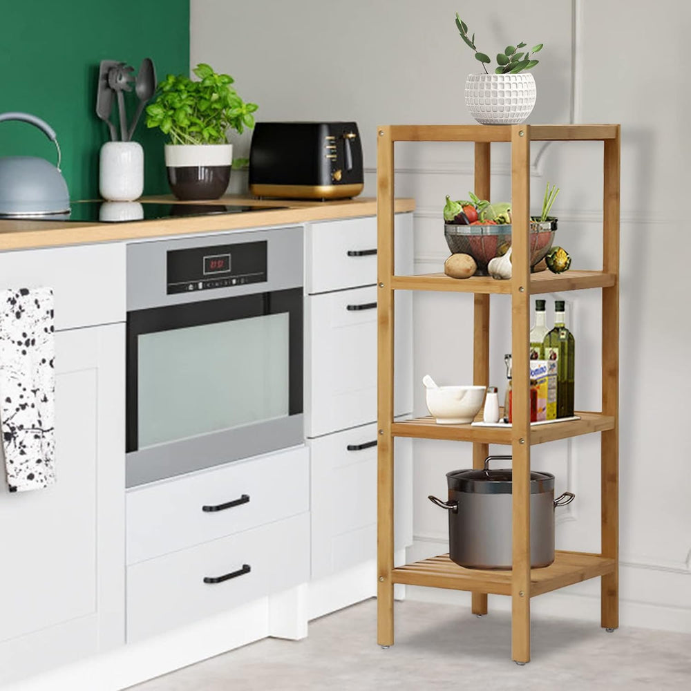 Standing Shelf 4-Tier Kitchen Bamboo Storage Rack Multifunctional Square Stan...