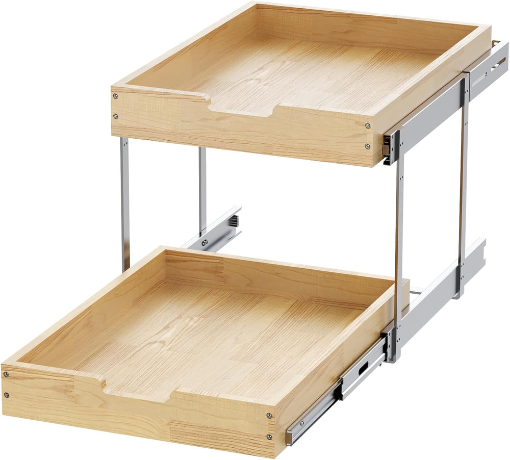 Sikarou Wood Pull Out Cabinet Organizer 2 Tie 14" W x 21" D, Heavy-...