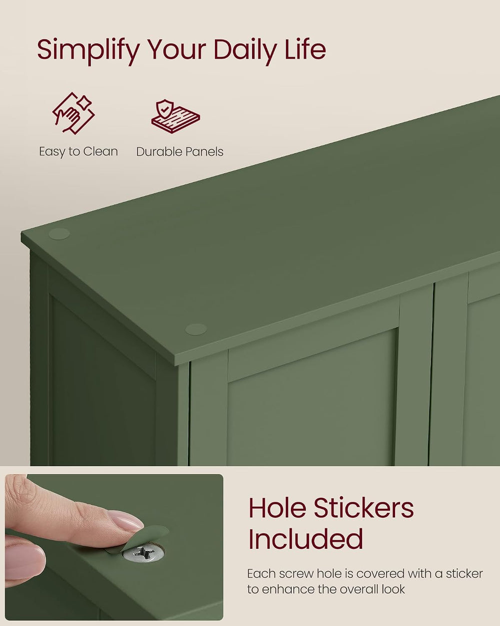 VASAGLE Bathroom Floor Storage Cabinet, 4 Doors, Forest Green