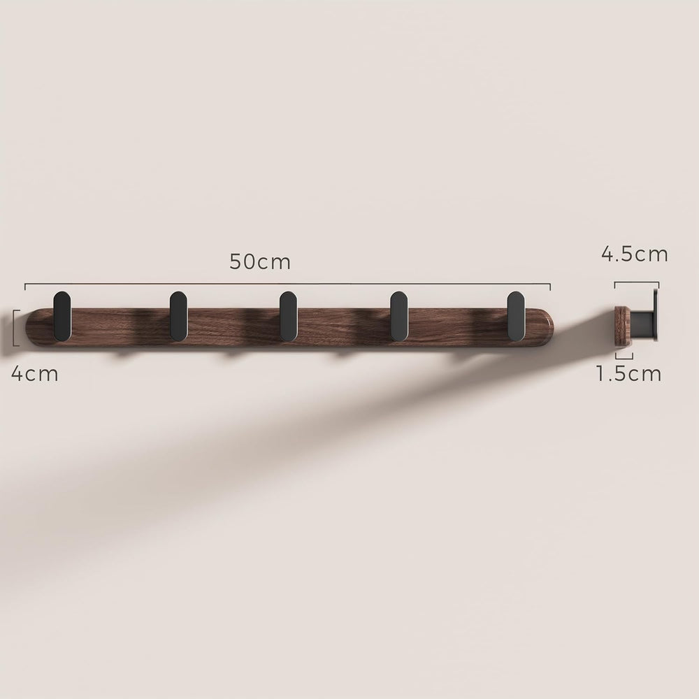 Jugen Coat Rack Wall Mount – Solid Black Walnut with 5 Heavy Duty Matte Black...