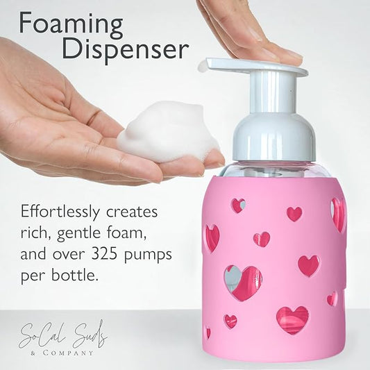 SoCal Suds & Company Glass Foaming Hand Soap Dispenser, Heart Silicone Sleeve - Image 2