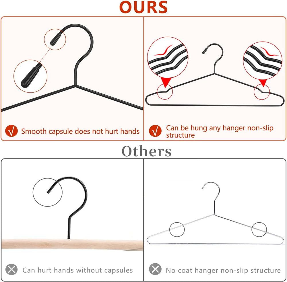 60Pack+10 Clips Luxurious Metal Hanger Set, Upgraded Thicker Black Hangers