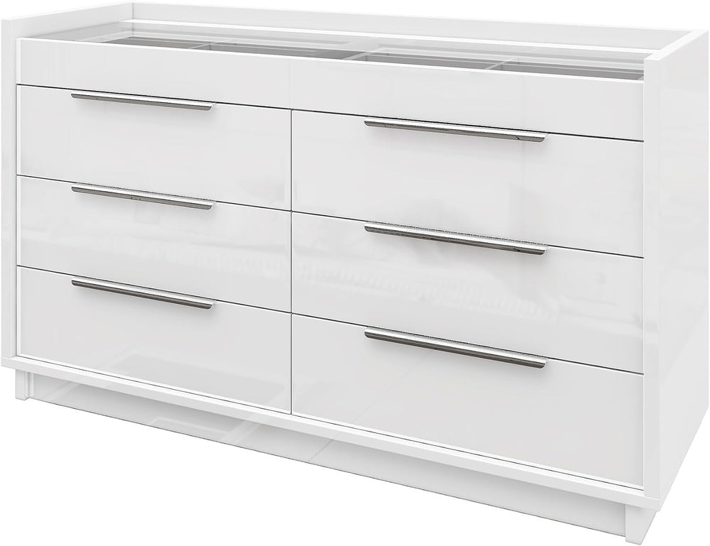 AMERLIFE 47.2" W 8-Drawer Dresser with Glass Top, High Gloss, White