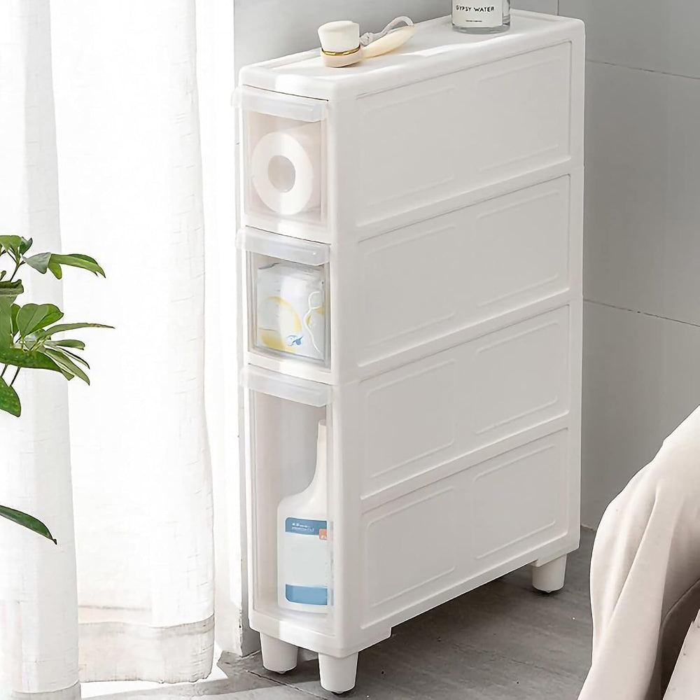 Narrow Tall Floor Cabinet for Bathroom, Vertical Storage Unit with 4 Clear Dr...