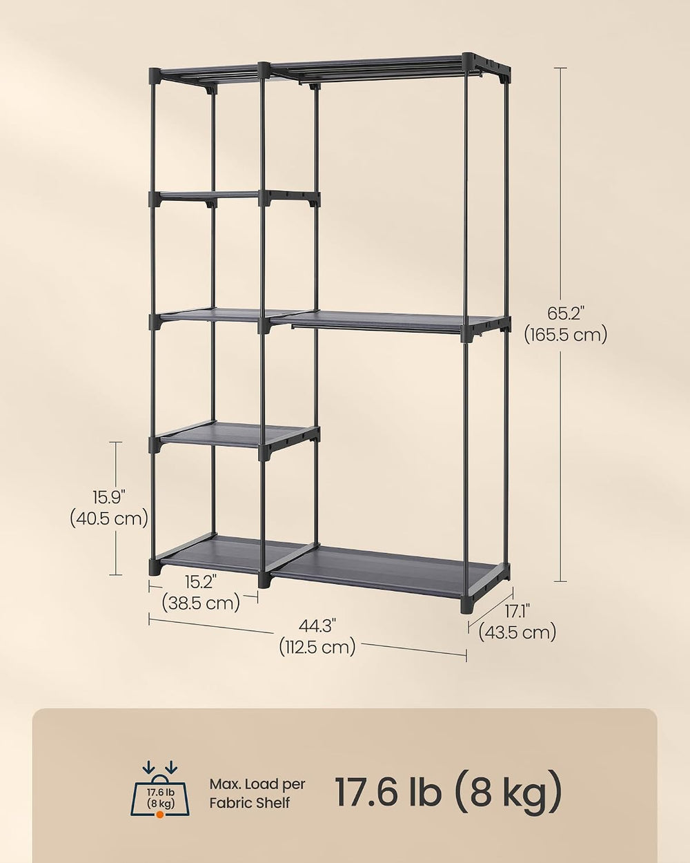 SONGMICS HOME Freestanding Clothes Rack, Portable Closet, for Cloakroom, Bedr...