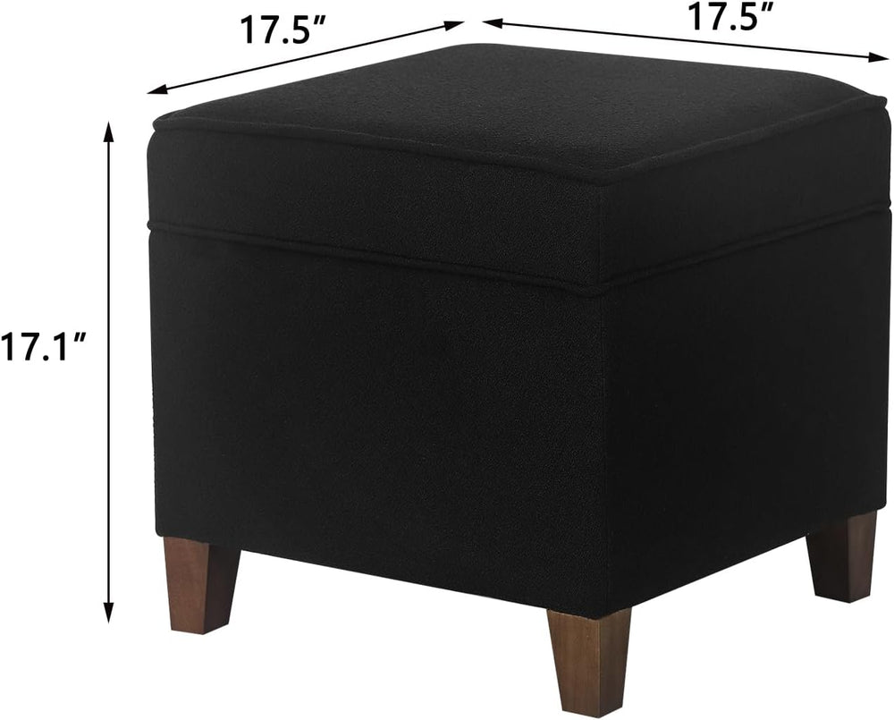 Adeco 17.5" Square Fabric Ottoman with Storage - Upholstered Cotton Line...