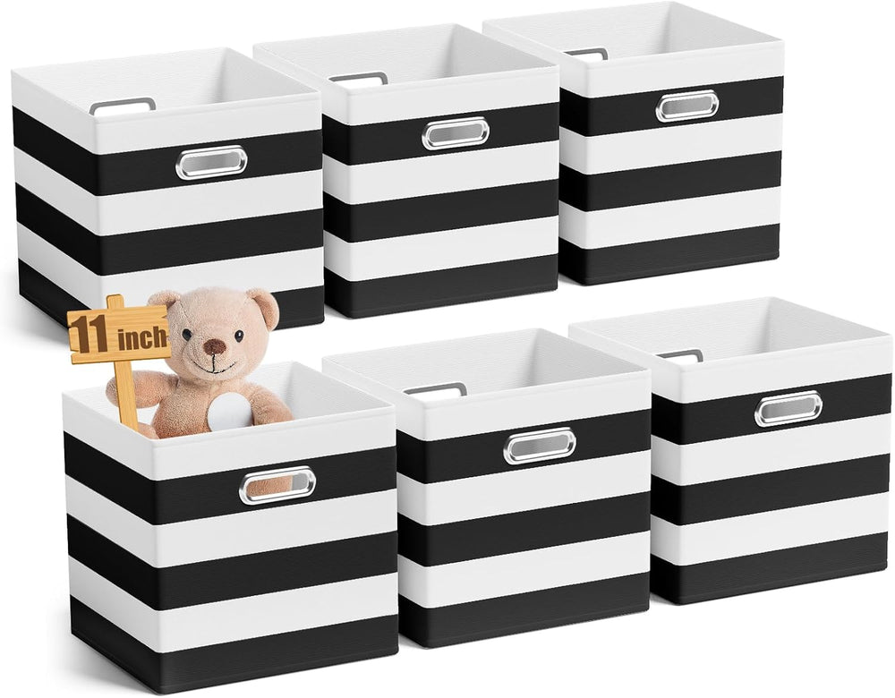 CroBlissful 11 Inch 6 Pcs Fabric Storage Cubes with Handle, Black and White