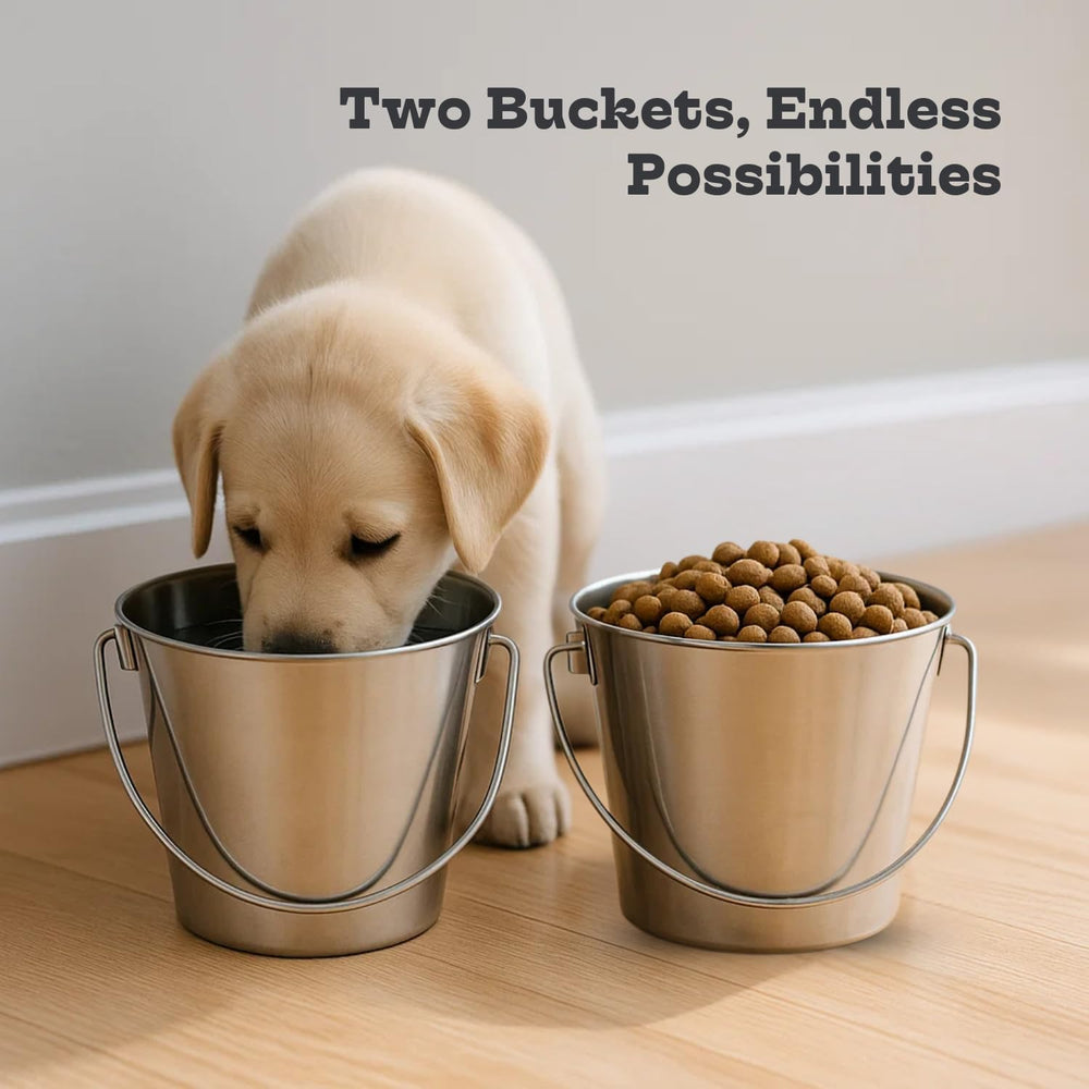 4Qt Heavy Duty Stainless Steel Water Bucket for Kennel, 2-Pack