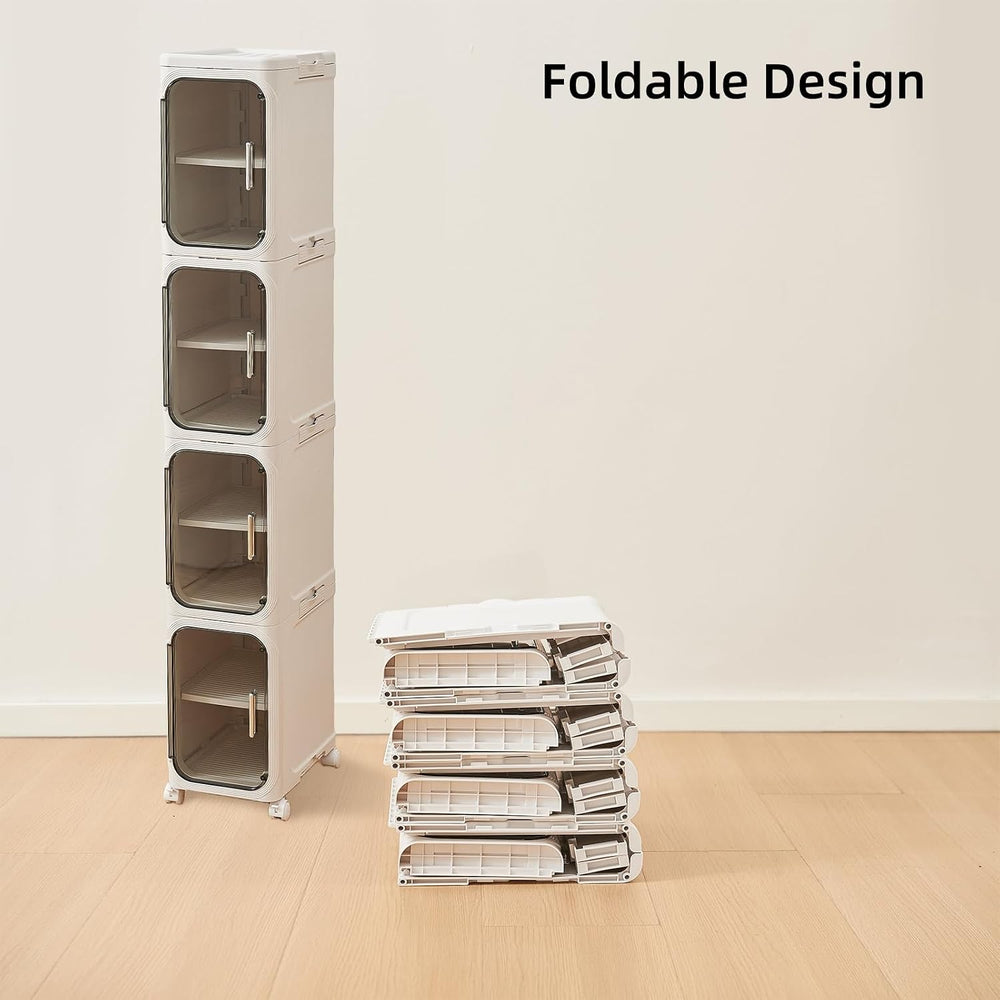 UFORU Tall Narrow Storage Cabinet,Slim Organizer with Magnetic Doors&Wheels