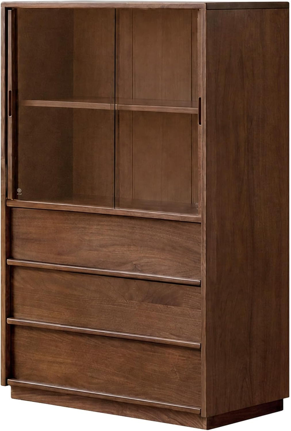 100% Solid Black Walnut Storage Cabinet with Dimmable LED, Glass Doors, Adjus...