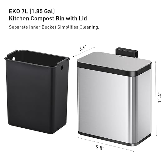 EKO Kitchen Compost Bin, 7L / 1.85 Gal Stainless Steel - Image 2