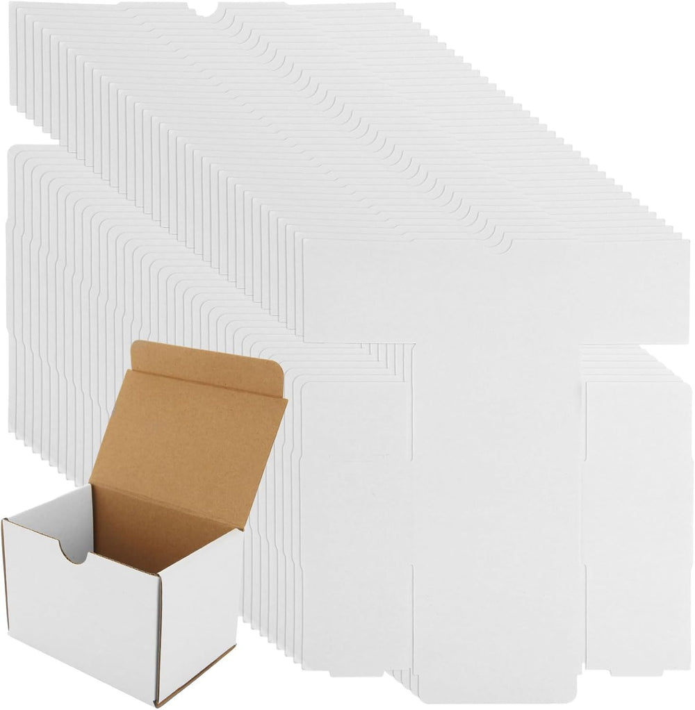 100 PCS Small Boxes for Shipping 4x3x3 Shipping Boxes for Business White Card...