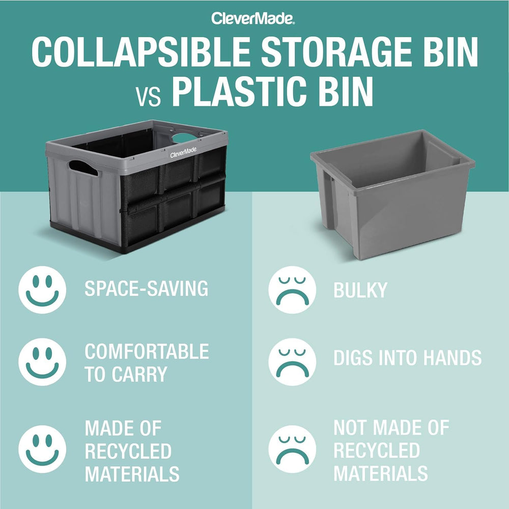 CleverMade Collapsible Storage Bins, 62L 3 Pack, 100 lb Stackable, Obsidian