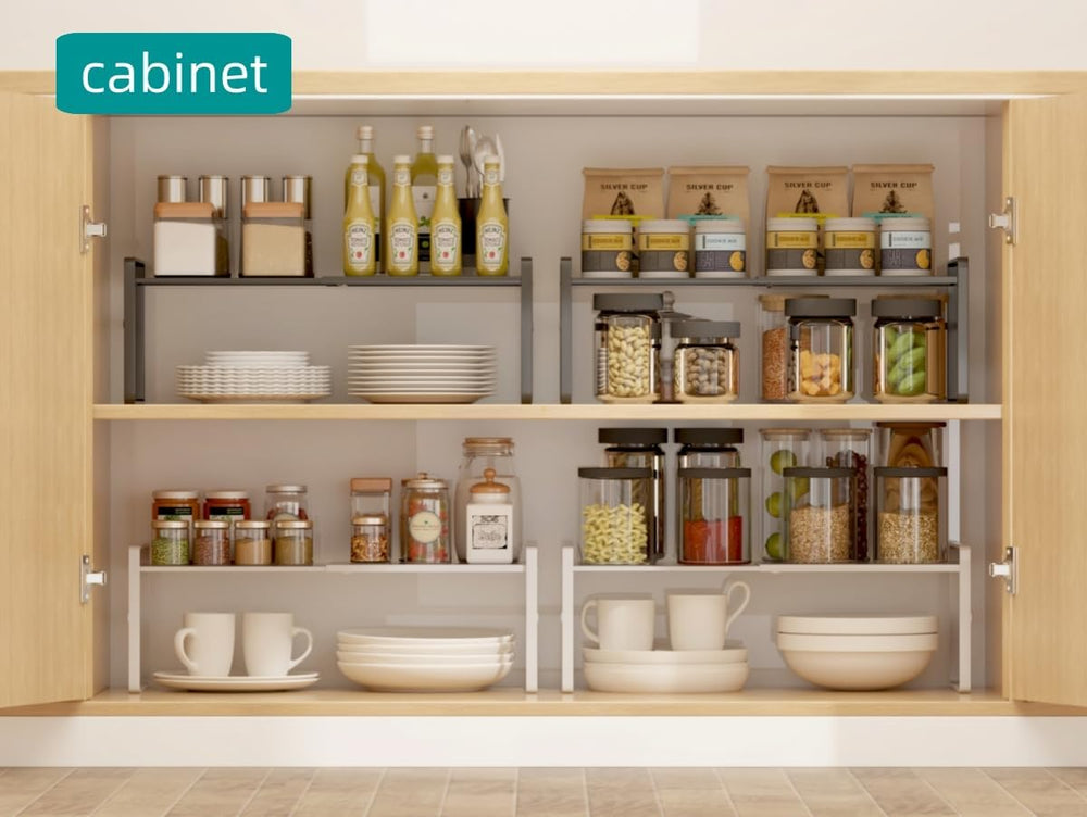 Expandable Cabinet Shelf Organizer Riser for Kitchen Pantry Cupboard Under Si...