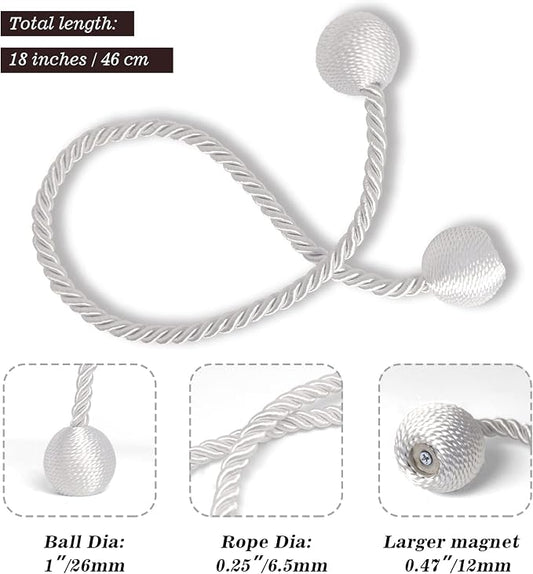 Hion Magnetic Curtain Tiebacks White 6 Pack, Curtain Tiebacks Buckles Holdbacks - Image 2