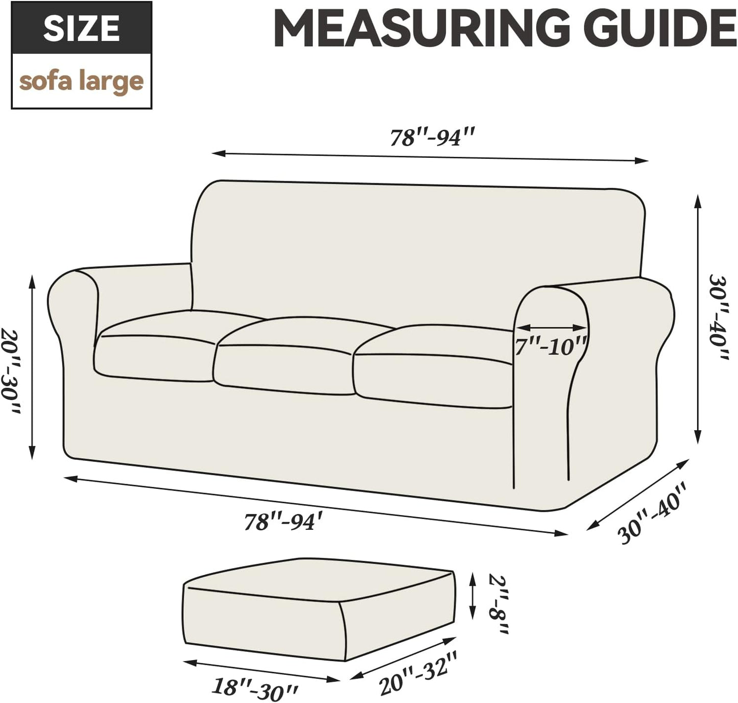WEERRW 4 Pieces Velvet High Stretch Couch Covers for 3 Cushion Sofa Slipcovers, Washable Furniture Protector with Non Slip Elastic Bottom, Feature Soft and Thick Plush Fabric, Dark Grey, Large