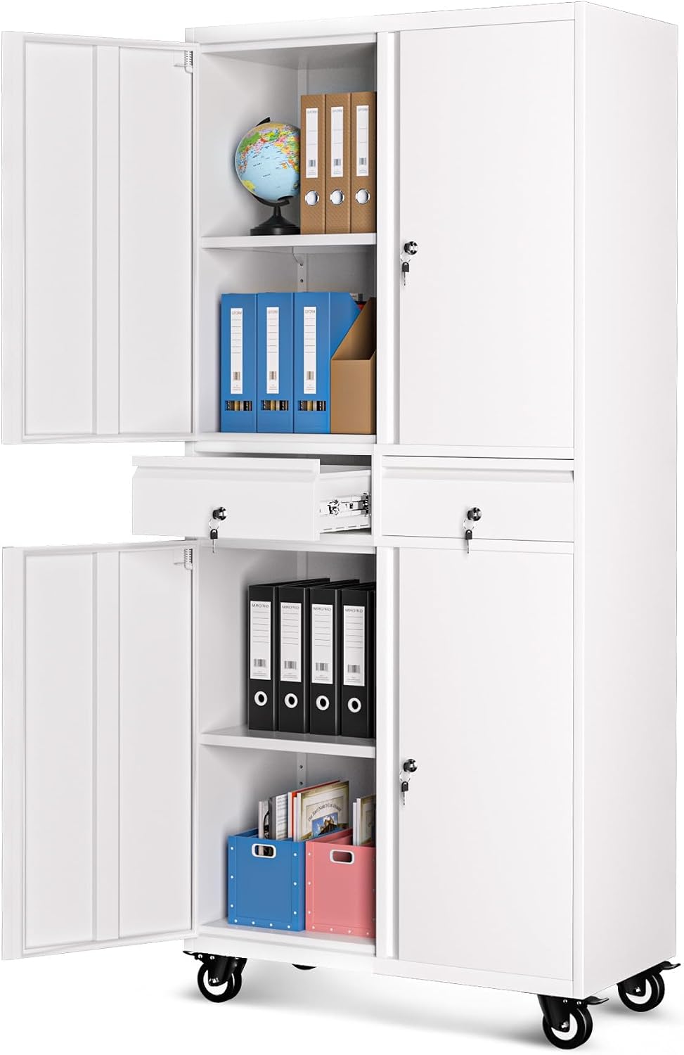 Metal Storage Cabinet with Wheels, 72” Rolling Garage Organizer with Locking ...