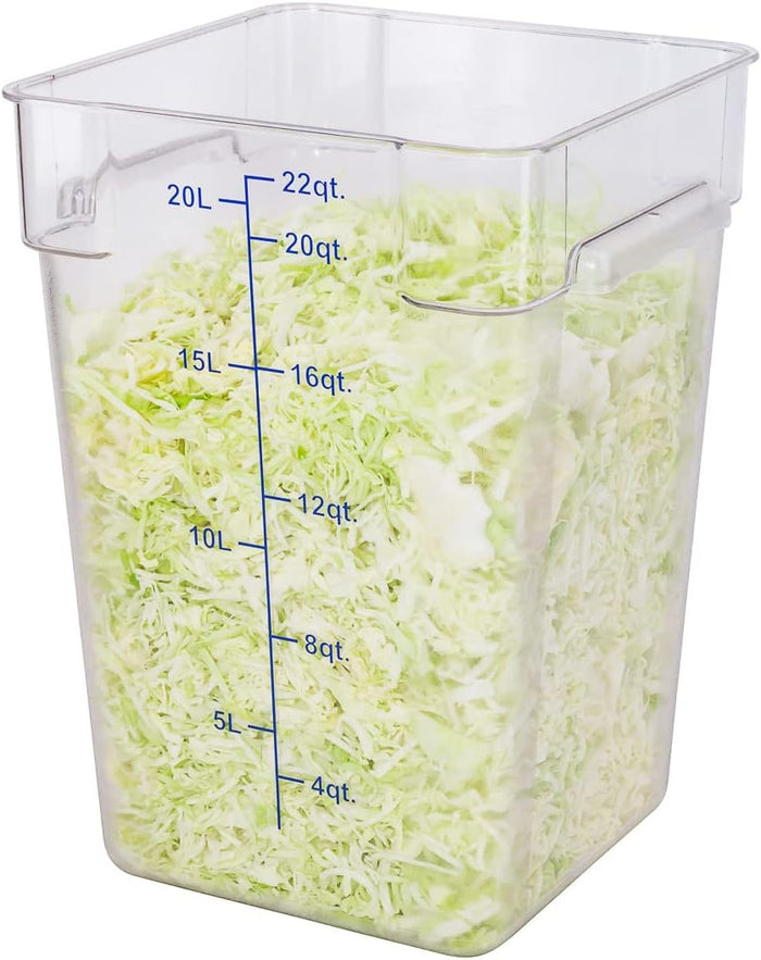 Restaurantware Met Lux 22 Quart Brine Buckets 10 Square Marinating Containers - With Volume Markers Built-In Handles Clear And Blue Plastic Dough Rising Buckets Freezer-Safe Lids Sold Separately