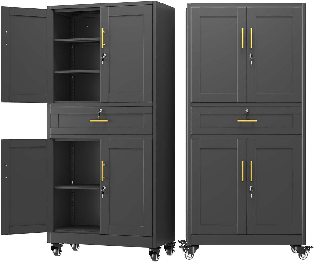 pozdeg 74" Black Lockable Rolling Metal Garage Storage Cabinet