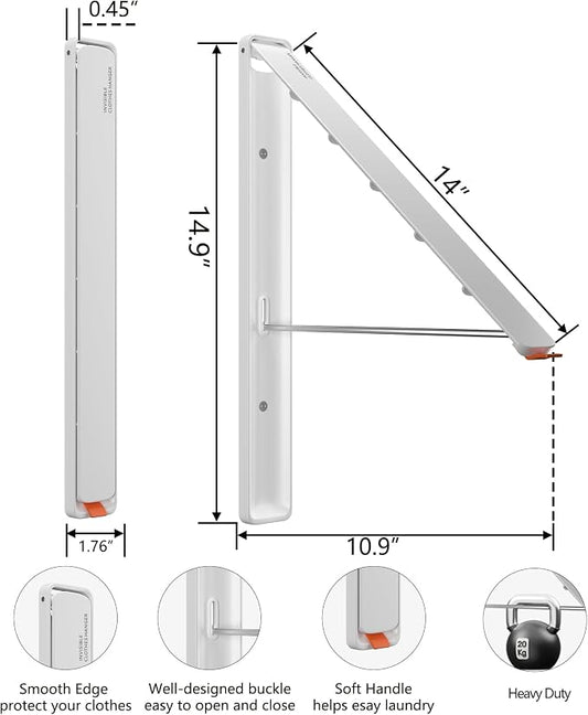 Dr.DJ Clothes Drying Rack, Wall-Mounted Retractable & Foldable Clothes Hanger - Image 2