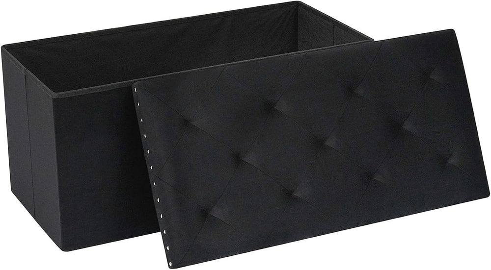 PINPLUS Folding Storage Ottoman Bench, Black Velvet